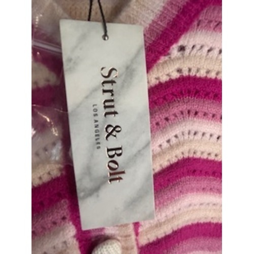 Strut & Bolt Pink‎ Multi Chevron Knit Cardigan Sweater Covered Buttons Small NWT - Picture 5 of 9
